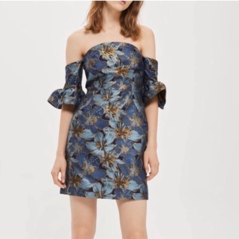 Topshop Strapless Blue Floral Dress